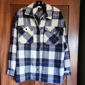 Blue and White Plaid Button-Up Shirt
